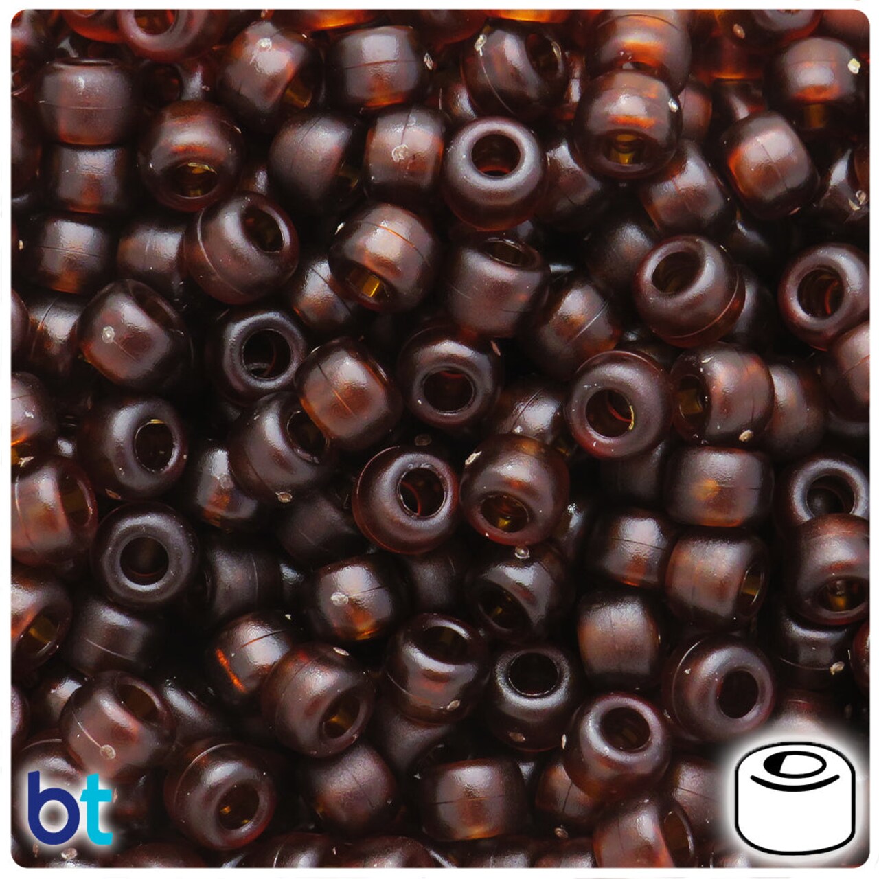 BeadTin Root Beer Frosted 9mm Barrel Plastic Pony Beads (500pcs)
